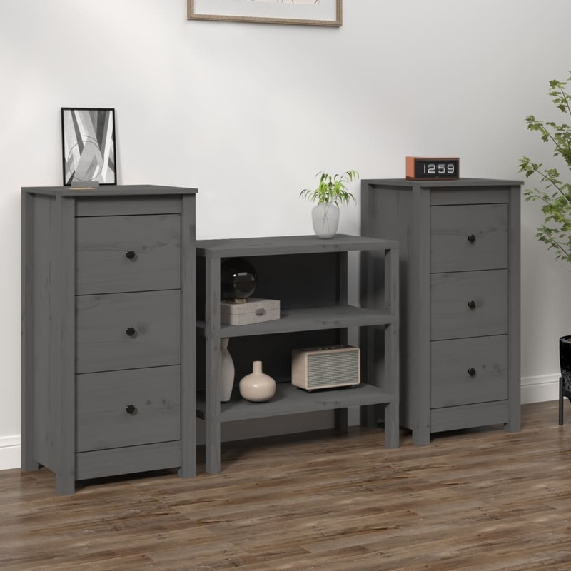 Buffets 2 pcs gris 40x35x80 cm bois massif de pin