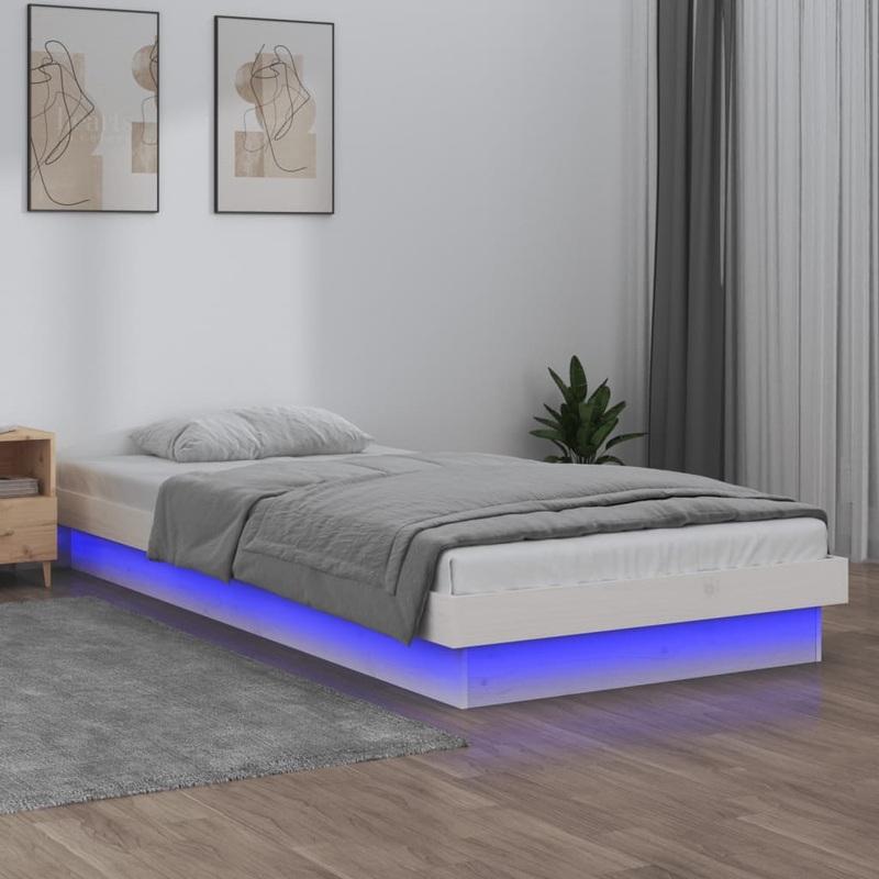 Cadre de lit  LED sans matelas blanc 100x200 cm bois massif