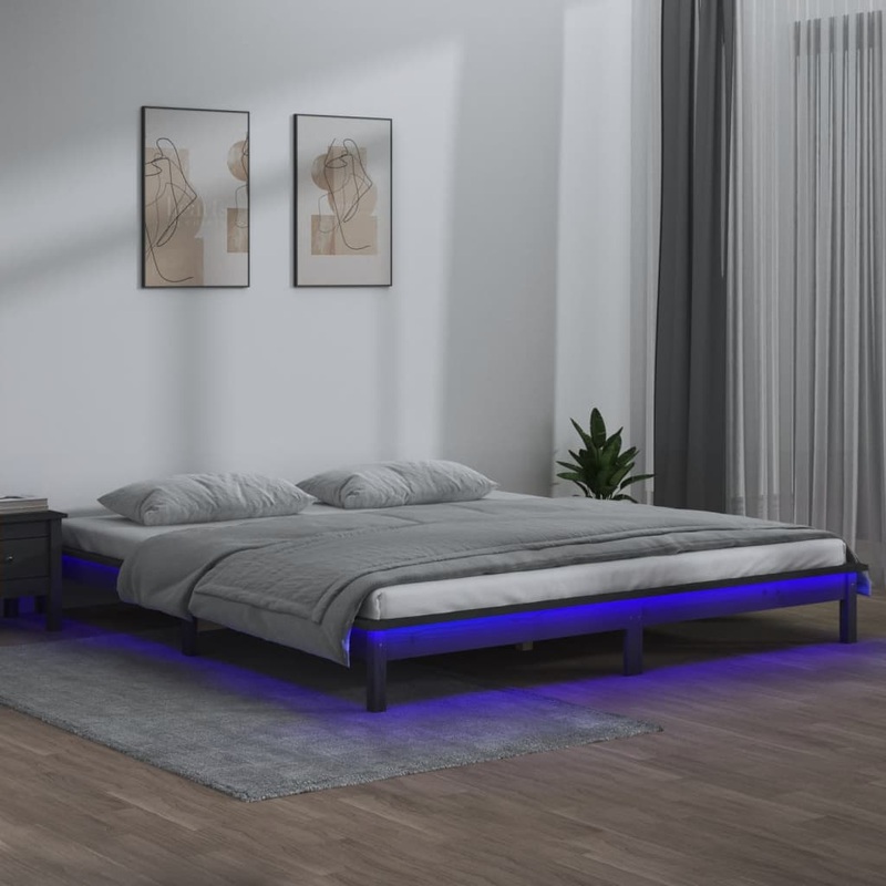 Cadre de lit  LED sans matelas gris 200x200 cm bois massif