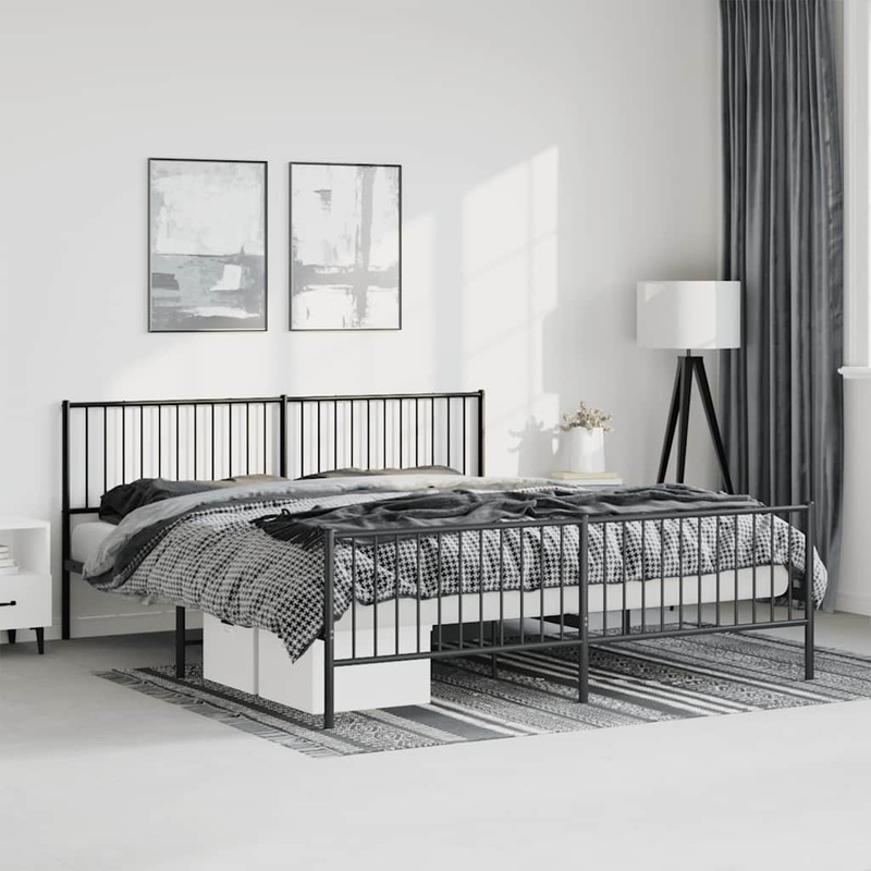 Cadre de lit mtal sans matelas avec pied de lit noir 183x213cm