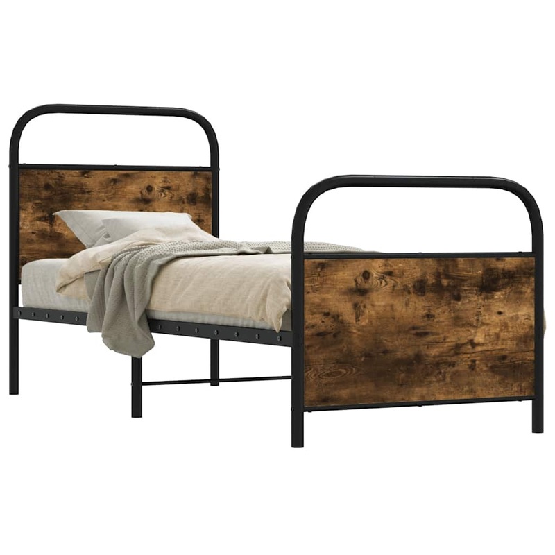 Cadre de lit sans matelas chne fum 75x190cm bois d'ingnierie