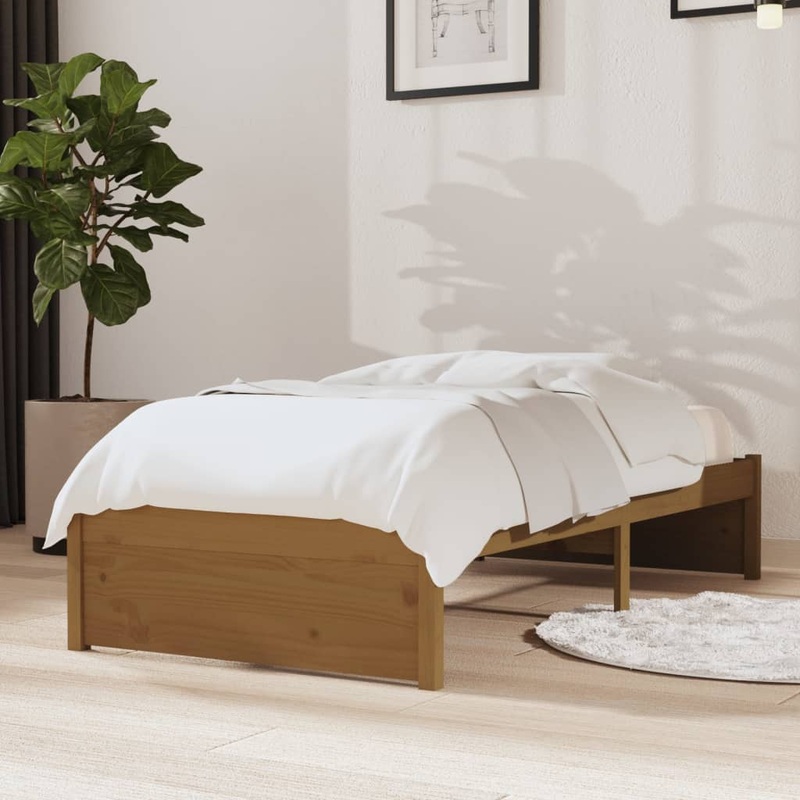 Cadre de lit sans matelas marron miel bois massif 75x190 cm