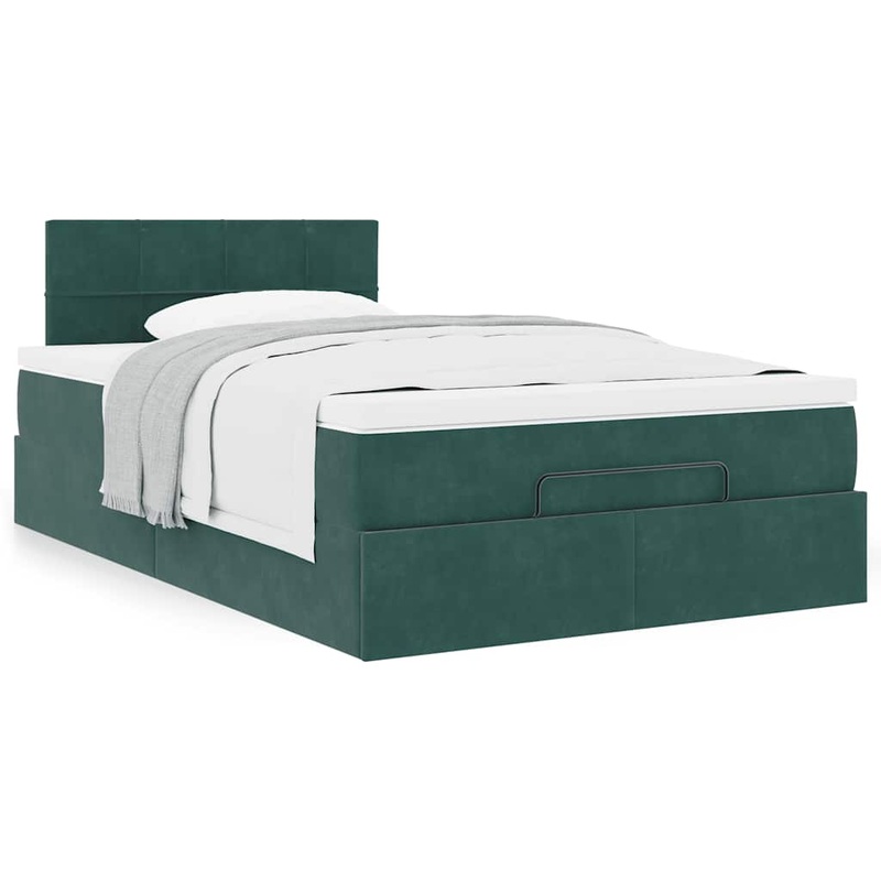 Lit ottoman avec matelas vert fonc 120x190 cm velours
