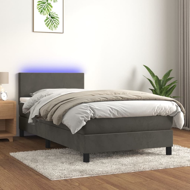 Sommier  lattes de lit avec matelas LED Gris fonc 100x200 cm