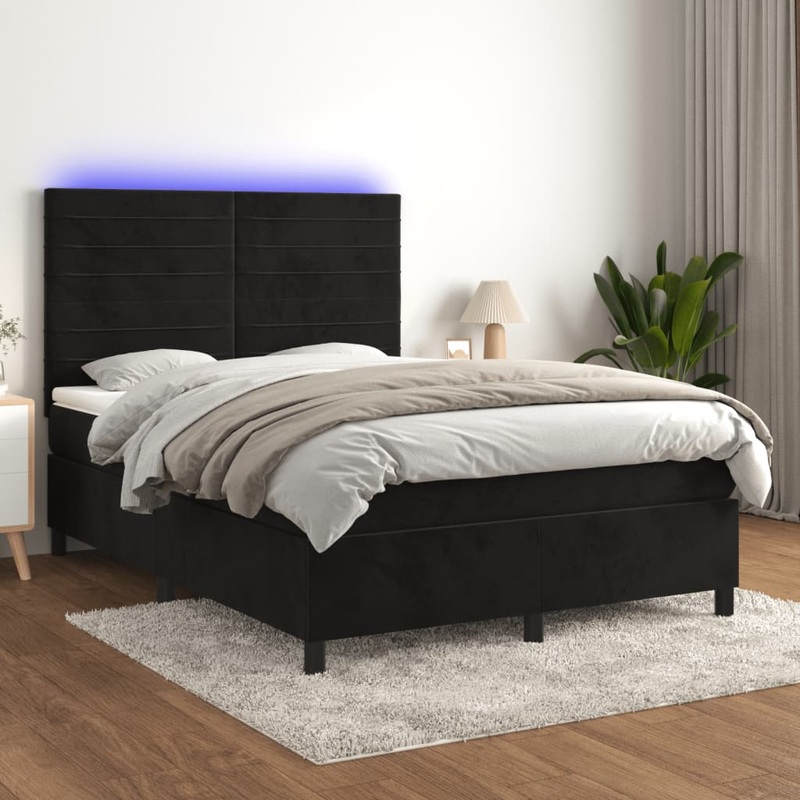 Sommier  lattes de lit avec matelas LED Noir 140x200cm Velours