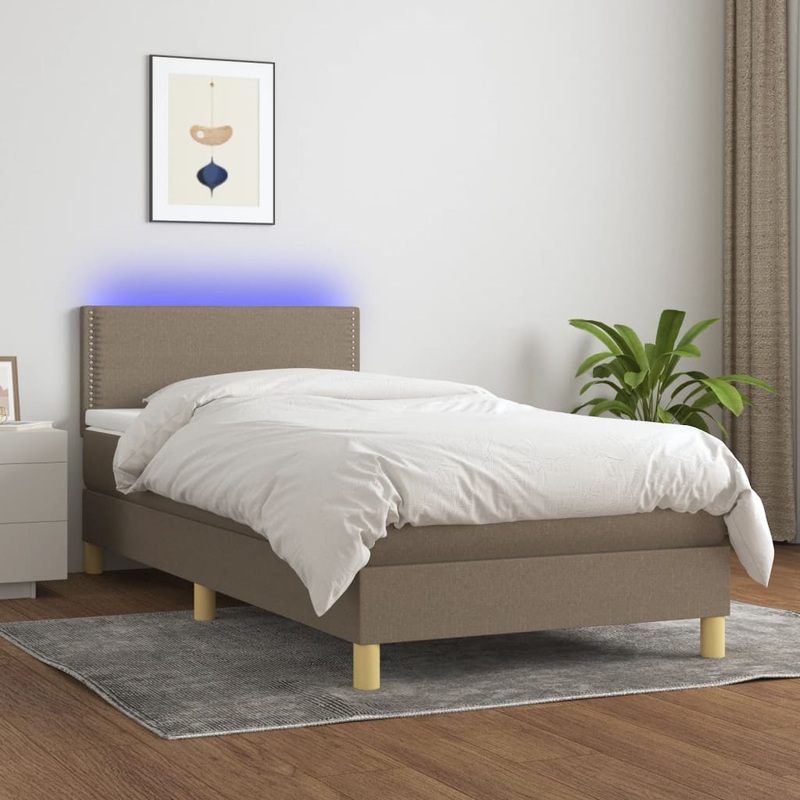 Sommier  lattes de lit avec matelas LED Taupe 90x190 cm Tissu