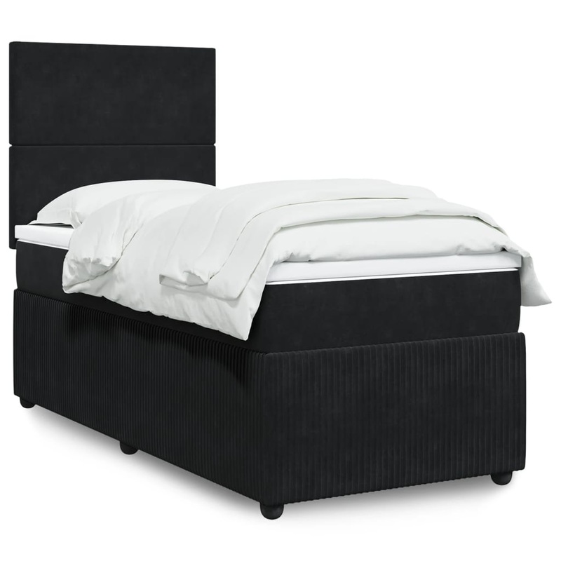 Sommier  lattes de lit avec matelas Noir 90x200 cm Velours