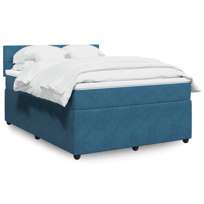 Sommier  lattes de lit et matelas bleu 160x200 cm velours
