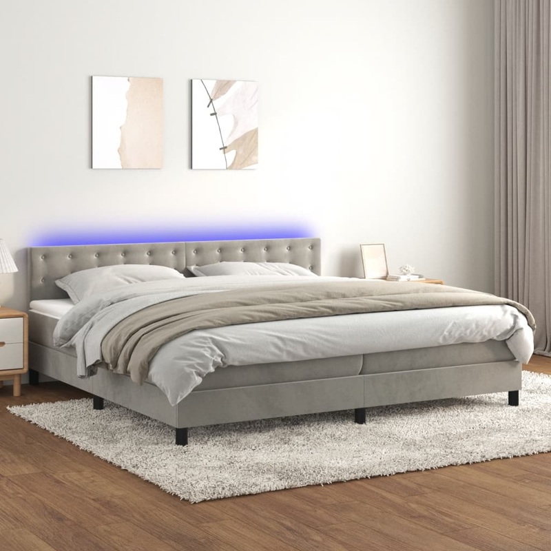 Sommier  lattes de lit matelas et LED Gris clair 200x200 cm