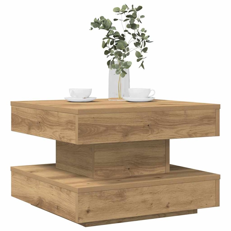 Table basse rotative  360 degrs chne artisanal 50x50x34,5 cm