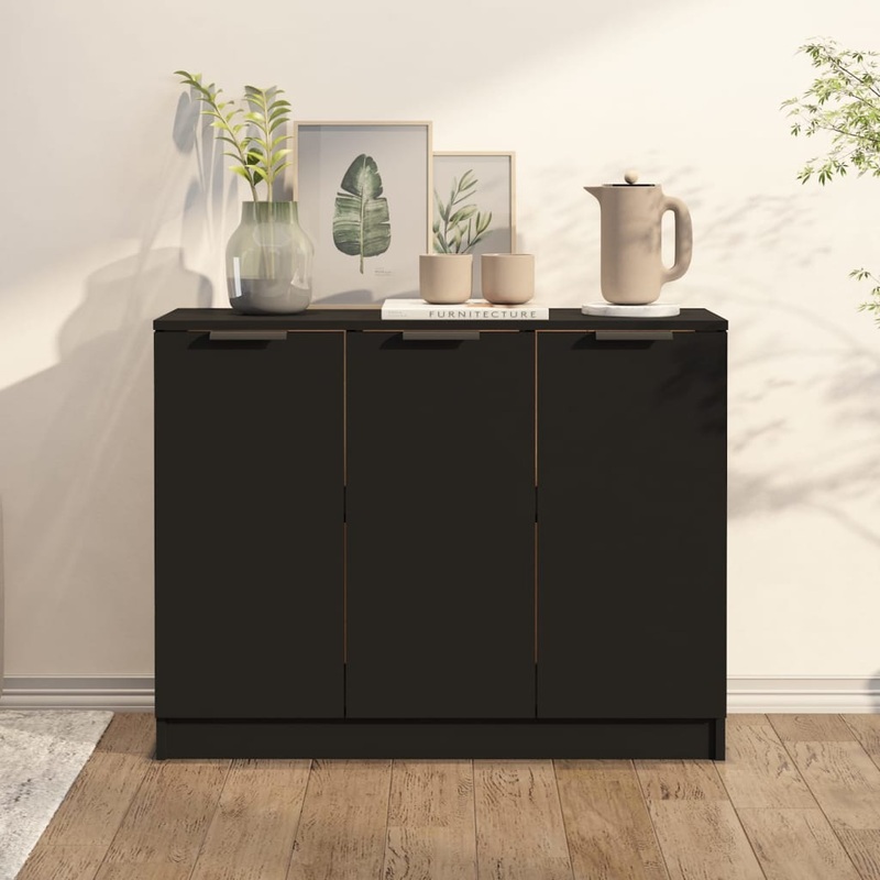 Buffet Noir 90,5x30x70 cm Bois d'ingnierie