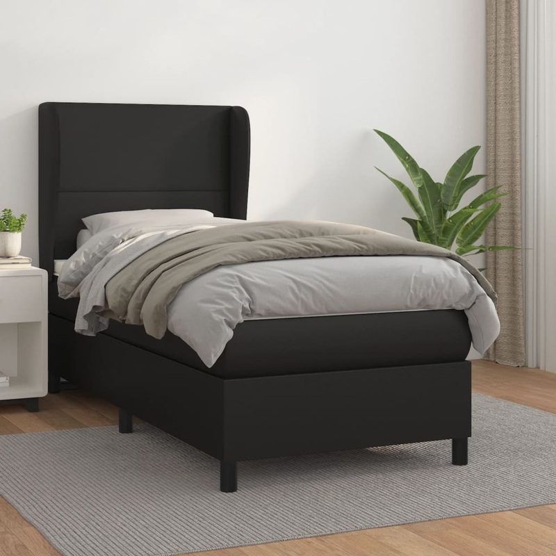 Sommier  lattes de lit avec matelas Noir 90x190 cm Similicuir