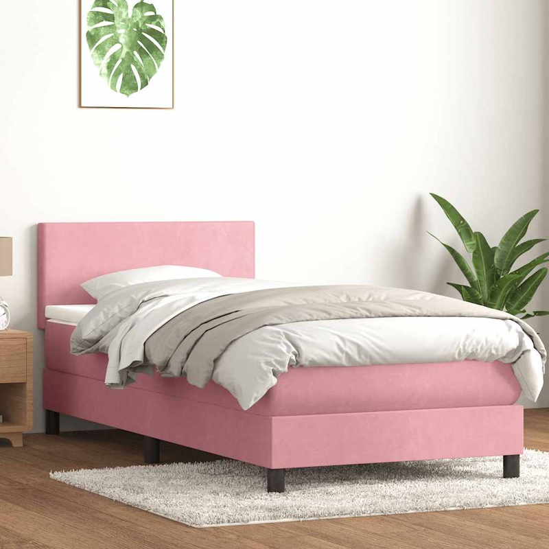 Sommier  lattes de lit avec matelas rose 100x220 cm velours