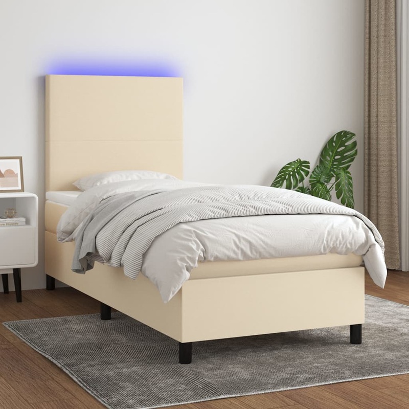 Sommier  lattes de lit et matelas et LED Crme 80x200cm Tissu