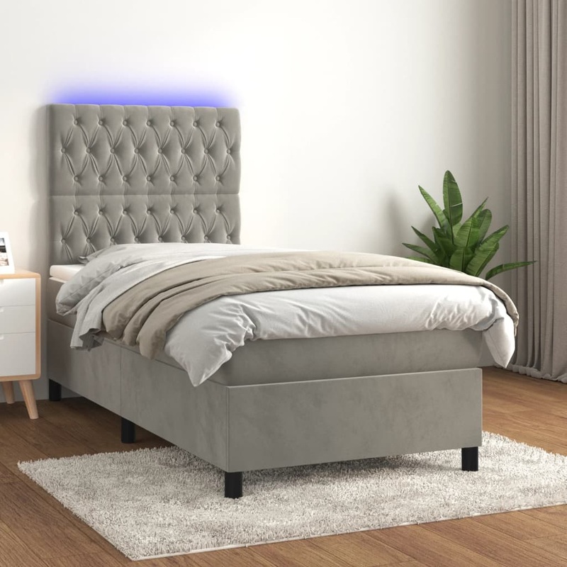 Sommier  lattes de lit et matelas et LED Gris clair 90x200 cm