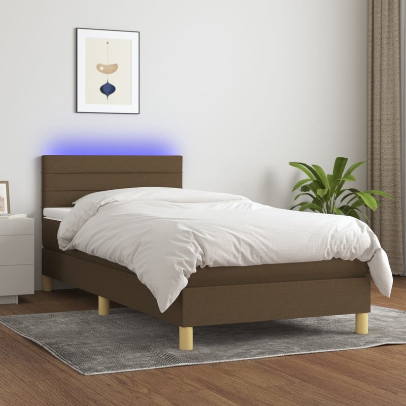 Sommier  lattes de lit matelas et LED Marron fonc 100x200cm