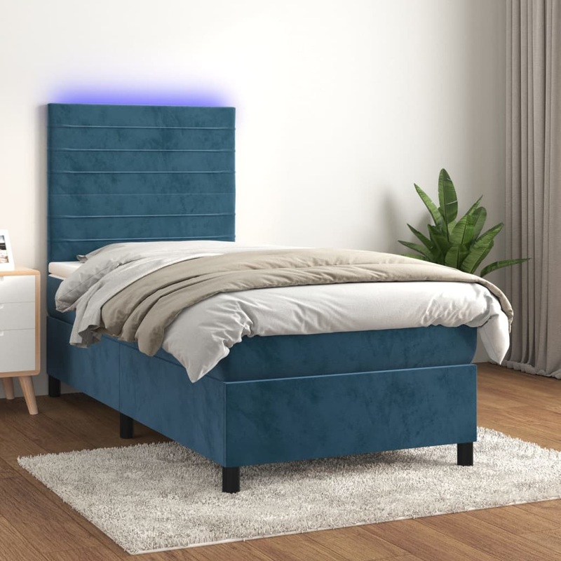 Sommier  lattes de lit matelas LED Bleu fonc 90x200cm Velours
