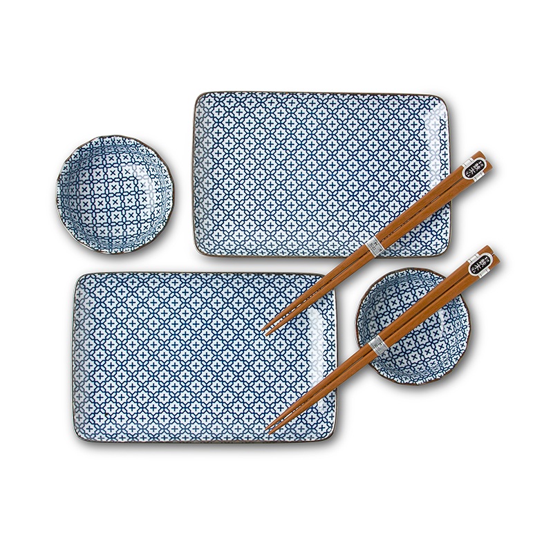 Miya Sushi Set for 2 Blue and White Cross Pattern
