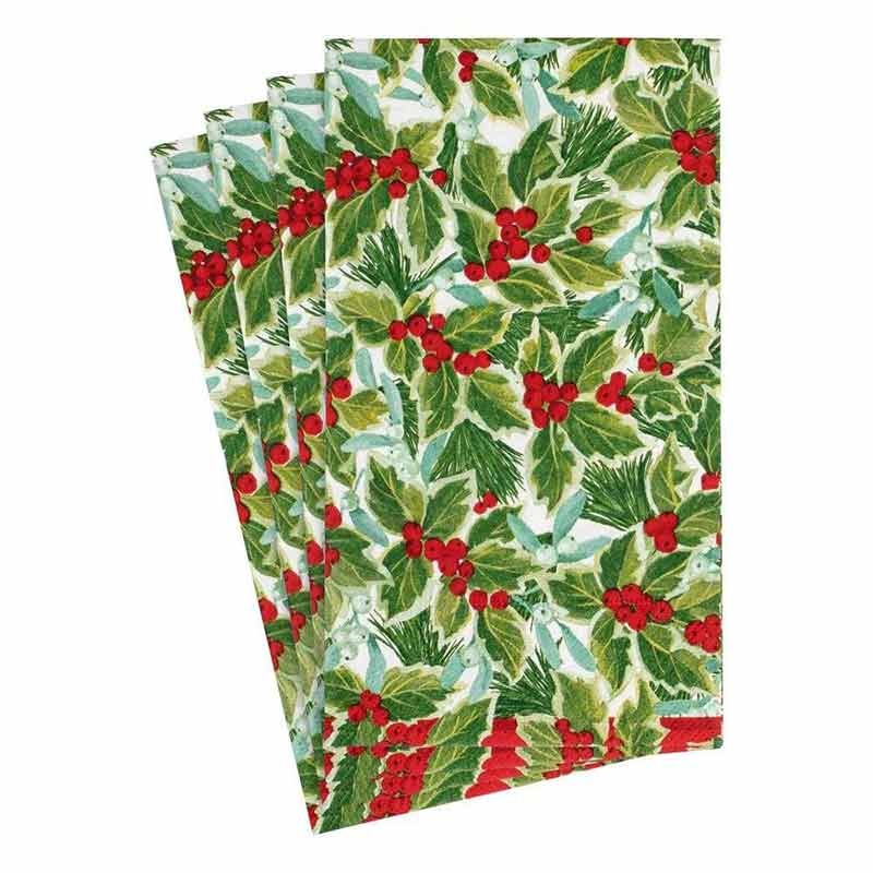Caspari Holly and Mistletoe Paper Guest Towels