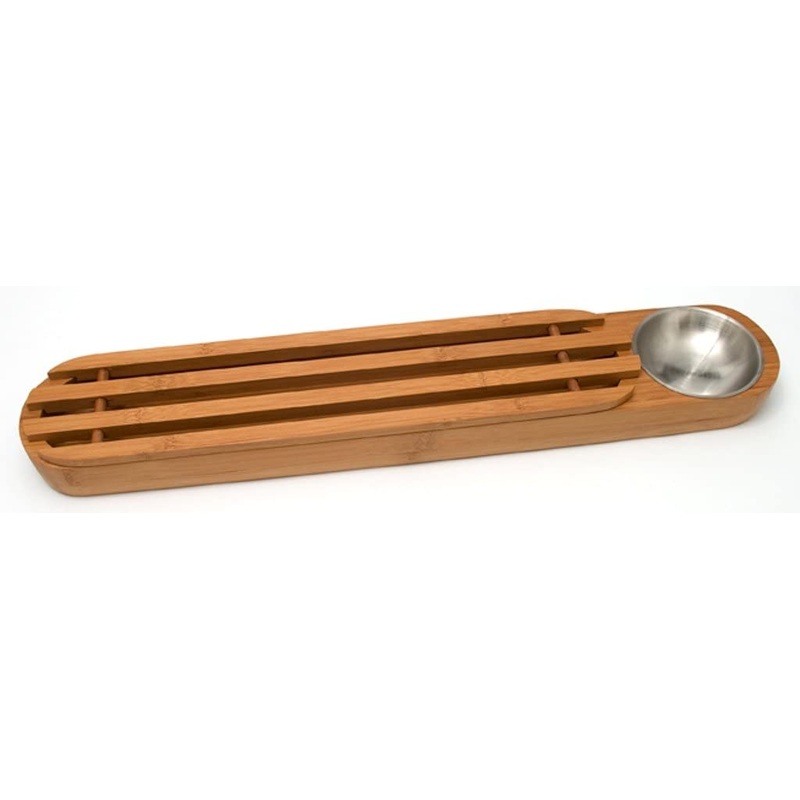 Lipper International Bamboo Bread Board with Stainless Steel Dipping Cup