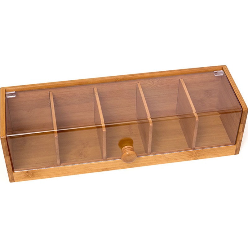 Lipper International Bamboo 5-Section Tea Box with Acrylic Cover