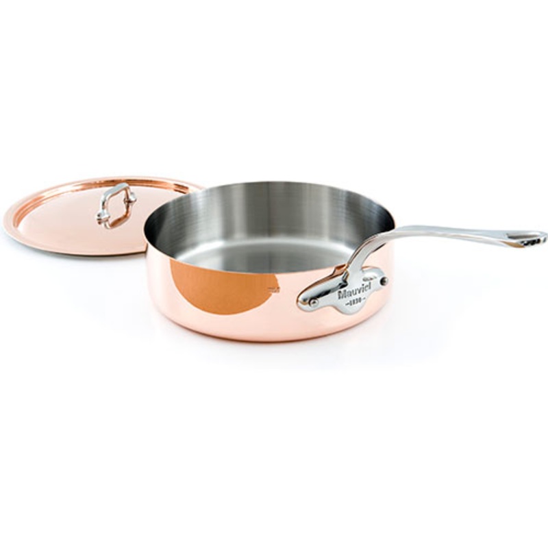 Mauviel M'Heritage M'150s 3.2 Quart Copper Saute Pan with Lid and Stainless Steel Handles
