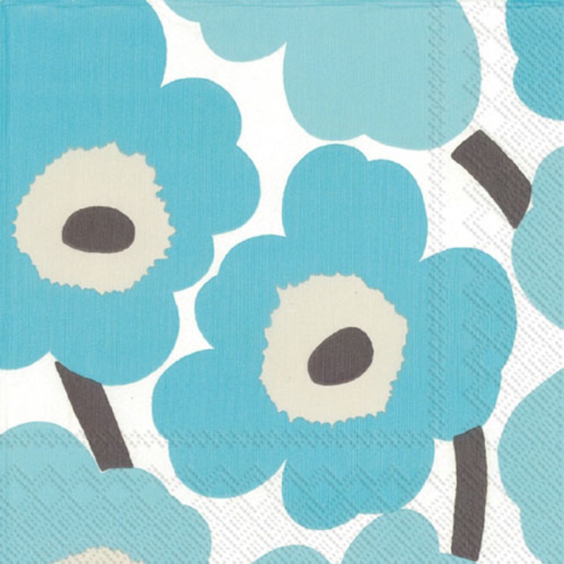 Unikko Turquoise Paper Beverage Napkins