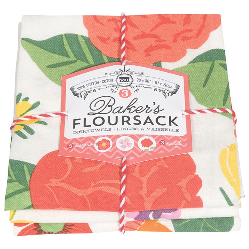 Now Designs Set of 3 Flowers of the Month Floursack Towels