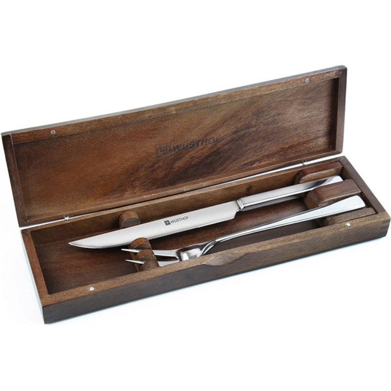Wusthof 2-Piece Stainless Steel Carving Set in Walnut Chest