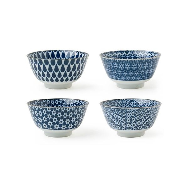 Miya 5" White and Blue Bowl Set