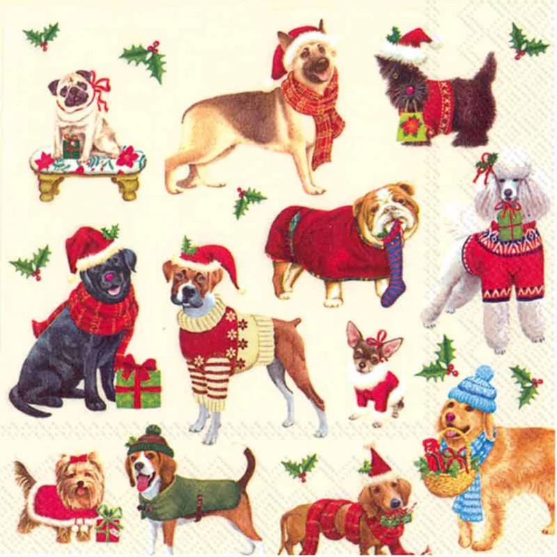 Christmas Dogs Paper Beverage Napkins