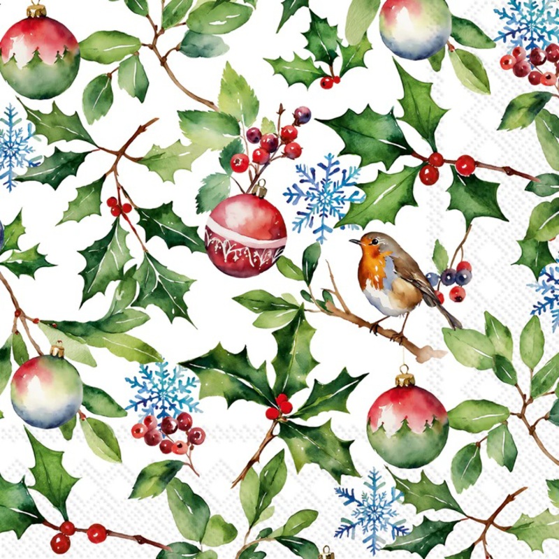 Christmas Holly Paper Beverage Napkins
