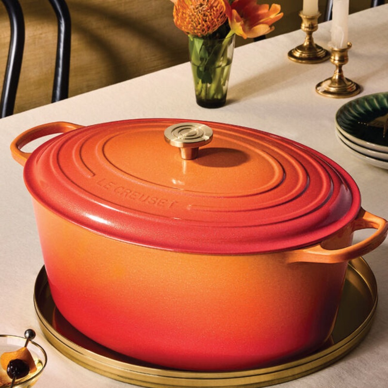 Le Creuset Signature Flamme Doree 15.5 Quart Oval Oven with Crucible Knob