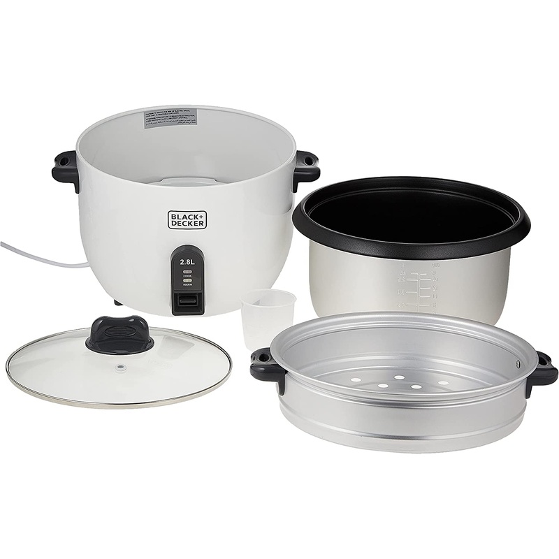 Black and Decker RC2850 1100W 2.8 L 11.8 Cup Rice Cooker (Non-USA Compliant), White, standard