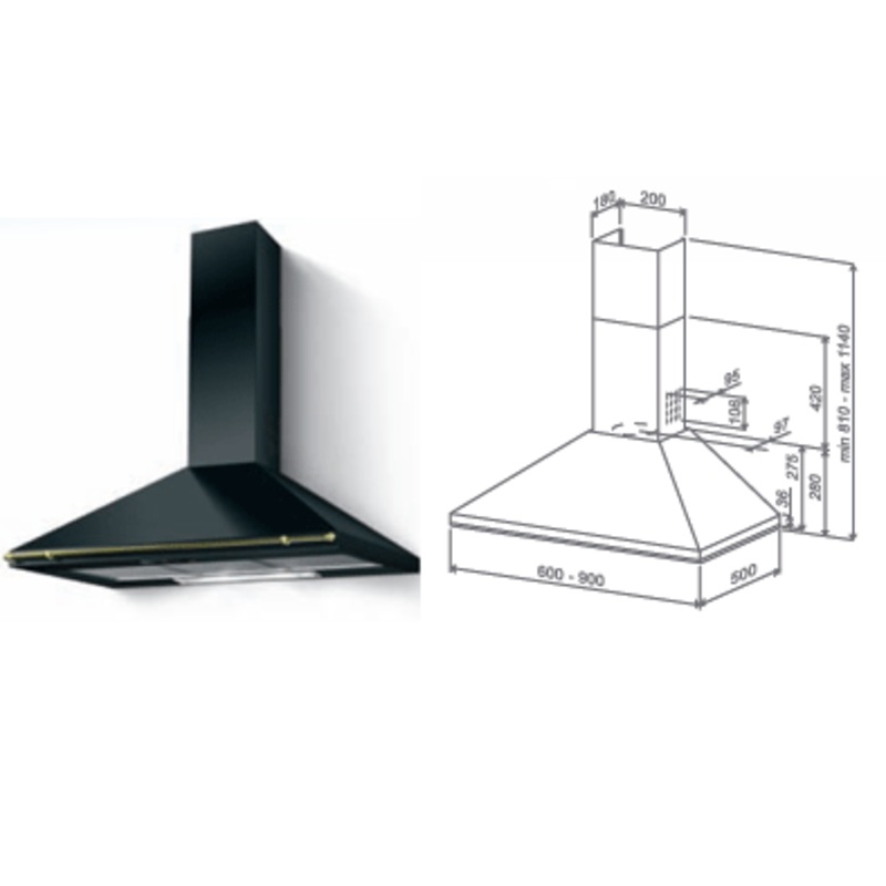 Multistar MFOC36DBB Ducted Range Hood For 220-240 Volts