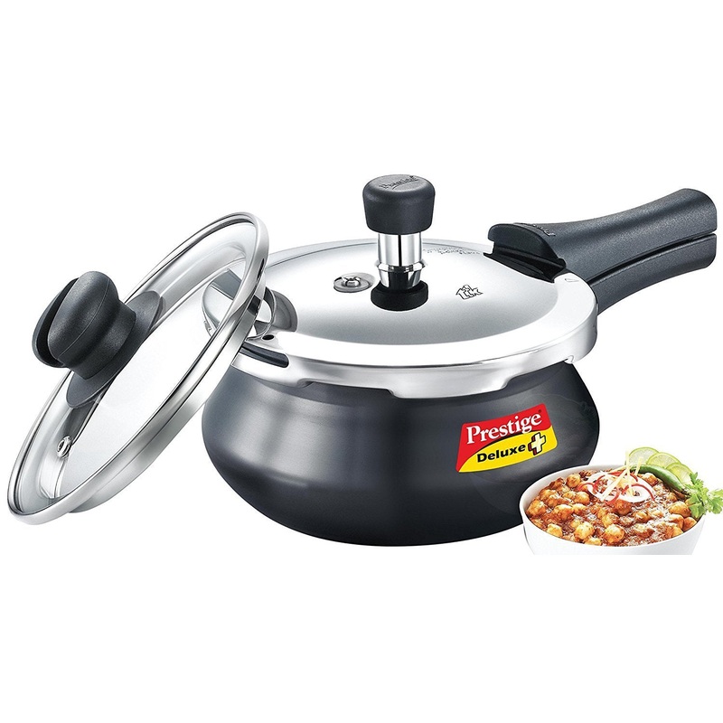 Prestige Deluxe Duo Plus Induction Base Hard Anodized Pressure Cooker with Glass Lid 2 Liters