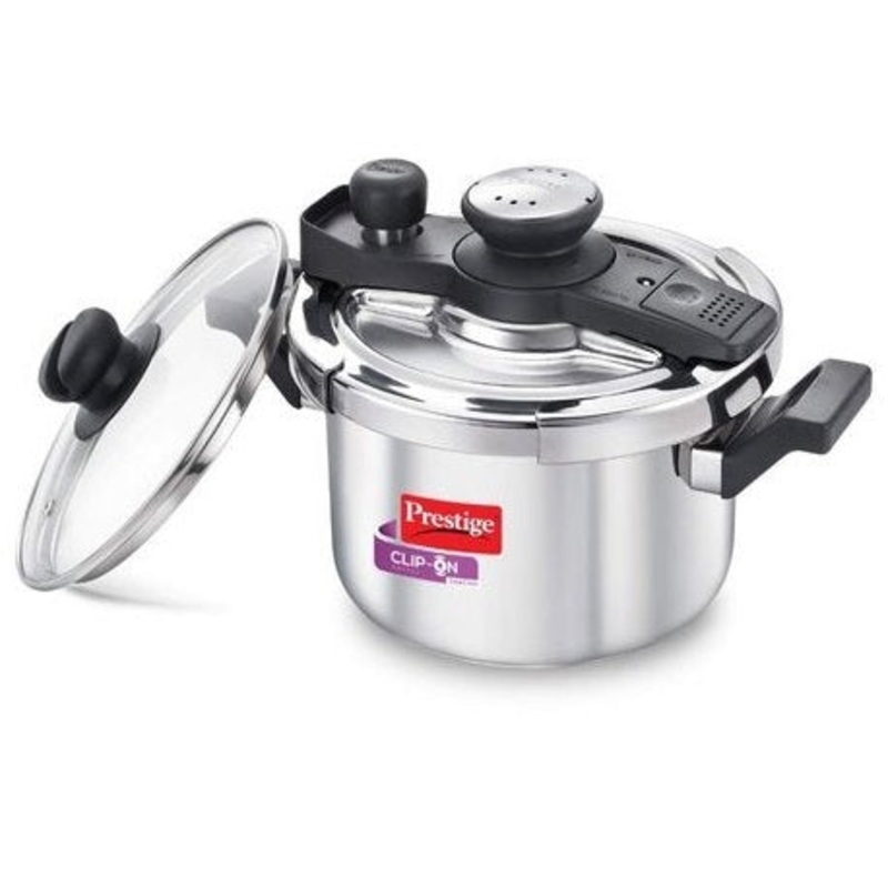 Prestige Svachh Clip-on 3 Litre Stainless Steel Mini Pressure Cooker with Glass Lid
