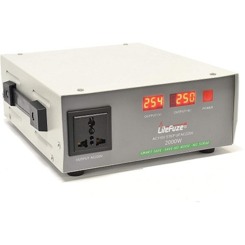 LiteFuze Automatic 2000-Watt Voltage Converter Transformer - Step Up - 110V/220V - Circuit Breaker Protection -Heavy Duty/ - Wattage Detection Technology - Ultra Compact - Light [5-Years Warranty]