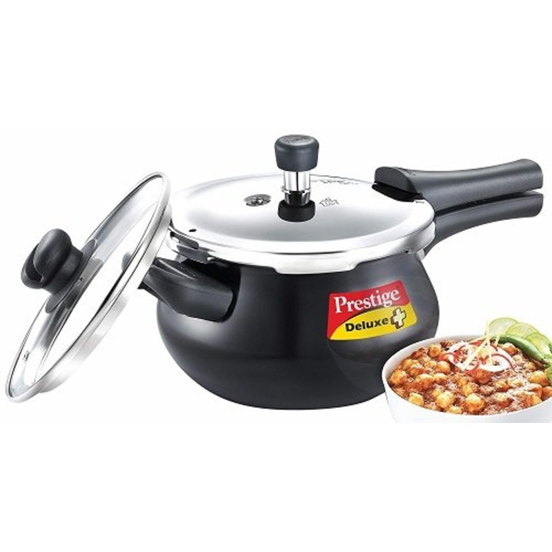 Prestige Deluxe Duo Plus Induction Base Hard Anodized Pressure Cooker with Glass Lid 1.5 Liters