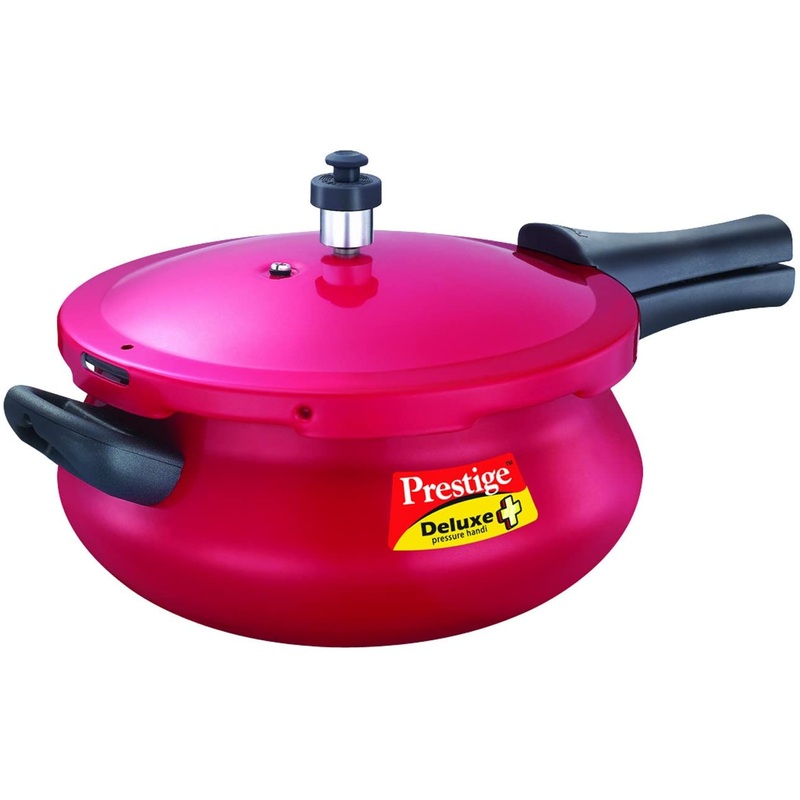 Prestige Deluxe Plus 4.8 Liter Aluminum Junior Pressure Handi, Induction Base, Red