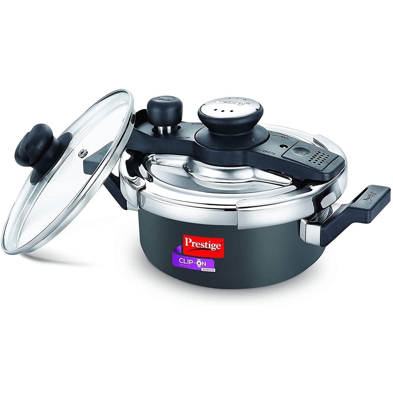 Prestige Svachh Clip-on 2 Litre Hard Anodised Mini Pressure Cooker with Glass Lid