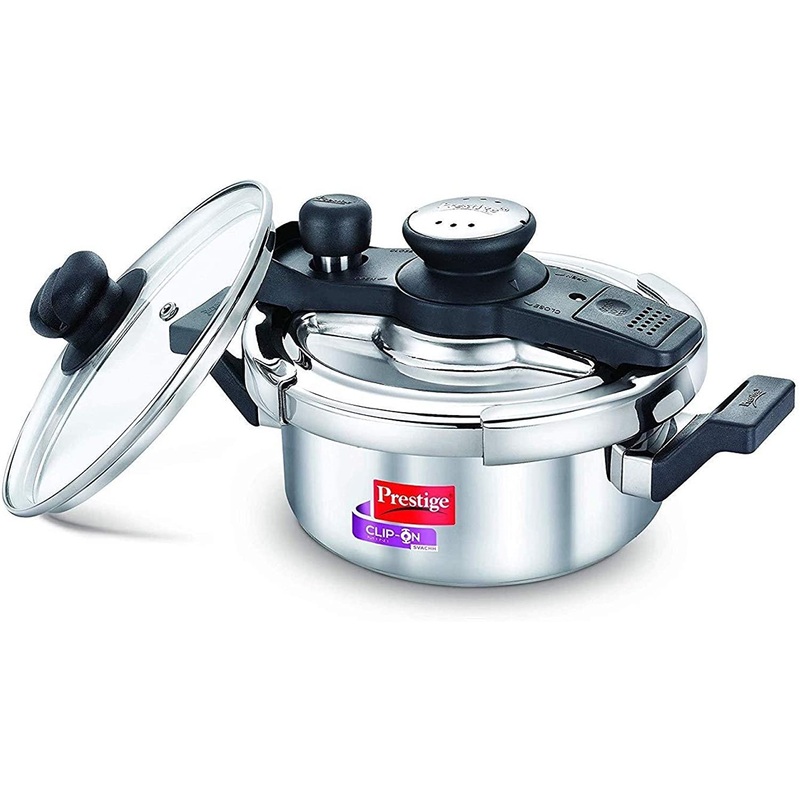 Prestige Svachh Clip-on 2 Litre Stainless Steel Pressure Cooker with Glass Lid