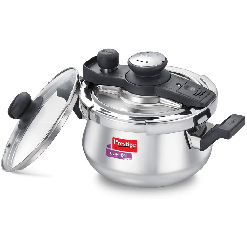 Prestige Svachh Clip-on 3 Litre Stainless Steel Mini Pressure Cooker Handi with Glass Lid