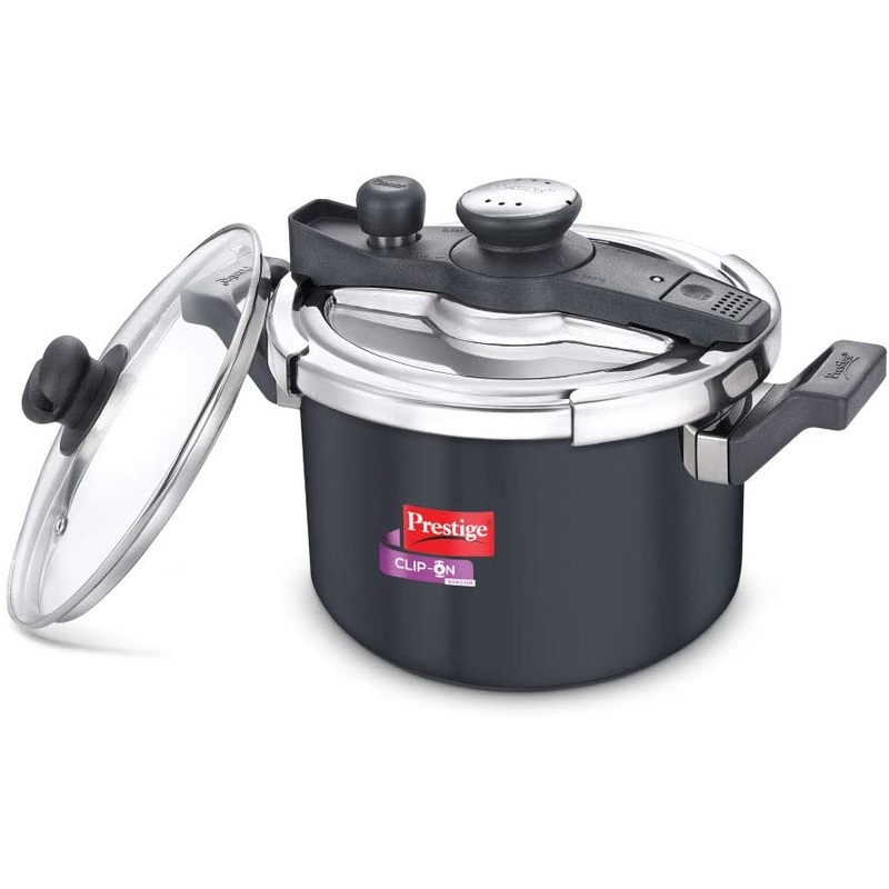 Prestige Svachh Clip-on 5 Litre Hard Anodised Pressure Cooker with Glass Lid