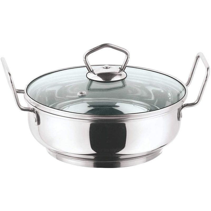 Vinod Induction Friendly Stainless Steel Kadai With Glass Lid 20cm 1.7 Liters