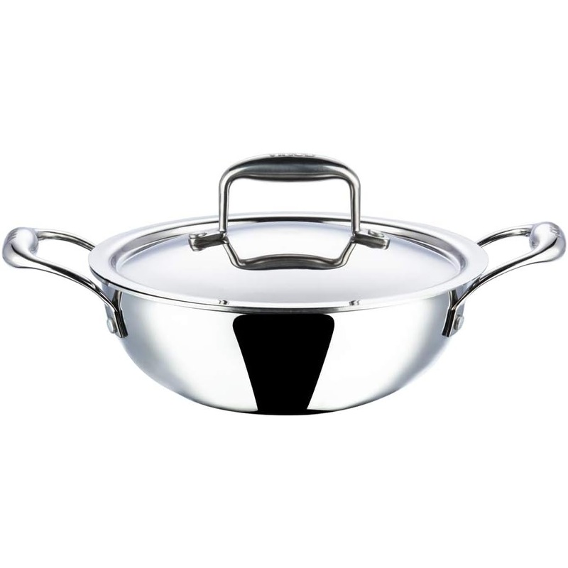 Vinod Platinum Triply Stainless Steel Extra Deep Kadai with Lid - 18cm (1.1L) (Induction Friendly)