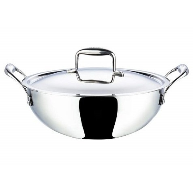 Vinod Platinum Triply Stainless Steel Extra Deep Kadai with Lid - 24cm (3.2Ltrs)  (Induction Friendly)