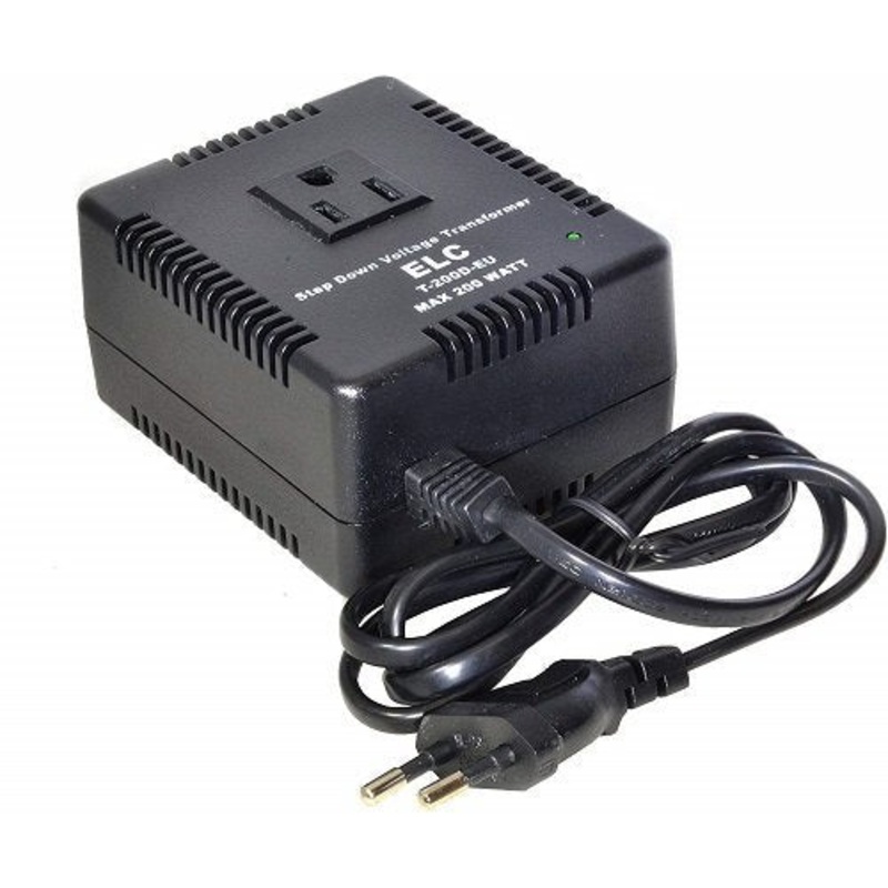 ELC 200 Watt Voltage Converter Transformer Heavy Duty Compact - Step Down - 220/240 to 110/120 Volt - Light Weight - Travel - for Hair Straightener, Toothbrush, TVs, Laptops, Chargers