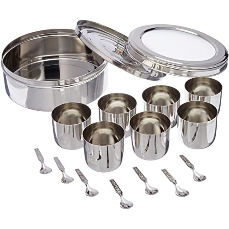 TABAKH Masala Dabba Spice Container Box with Spoons & Stainless Steel Cover