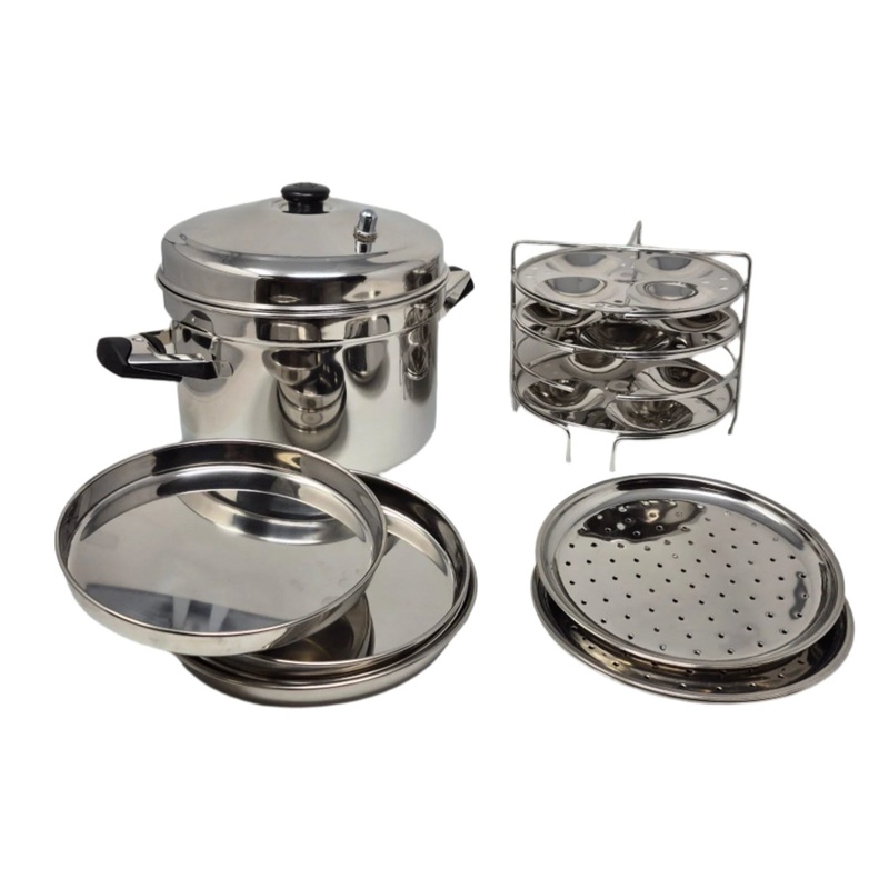 TABAKH Stainless Steel Cooker - 12 Plates | 4 Idli, 4 Dhokla, 4 Steamer Plates | Multi Purpose Pot, Steamer Set | Induction and Gas Friendly